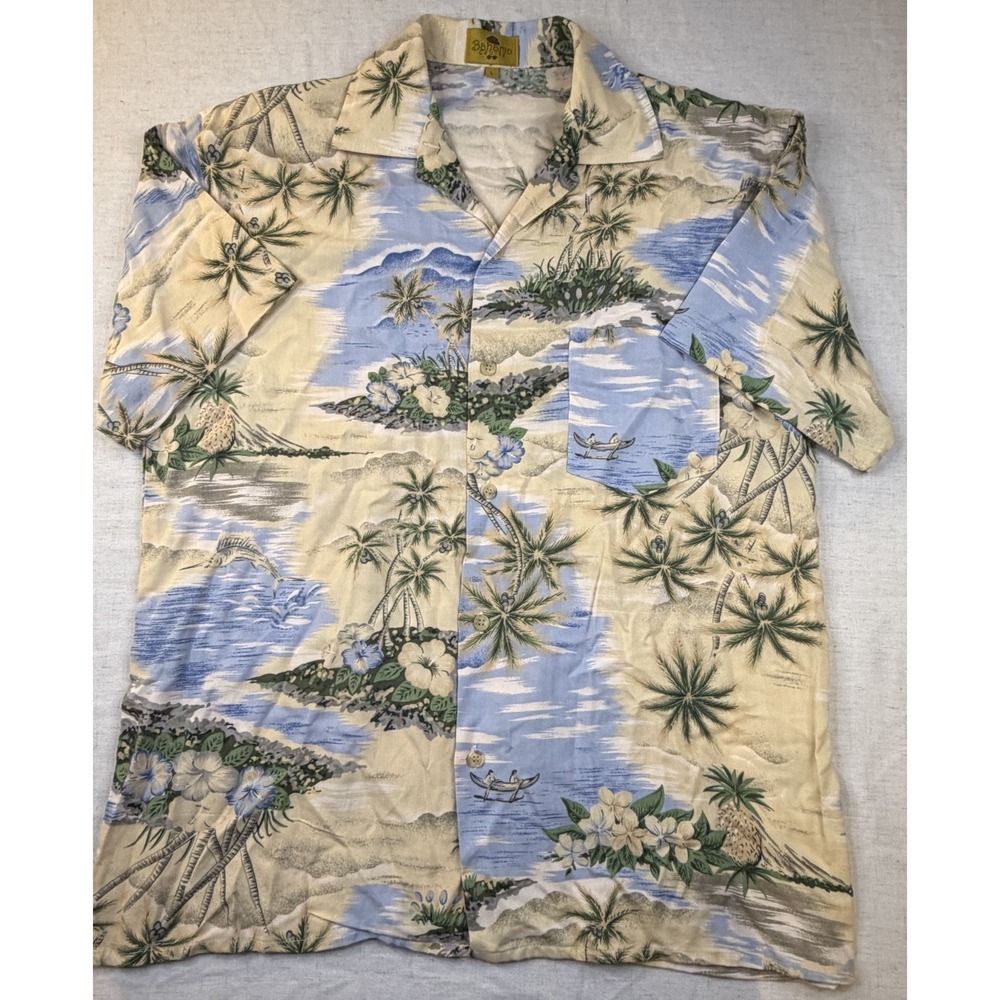 VTG 80's 90's Men's Bahama Cruise Tropical Beach Print Short Sleeve Shirt Size L